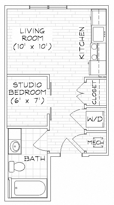 Floor plan for studio, 1 bath, 351 sqft